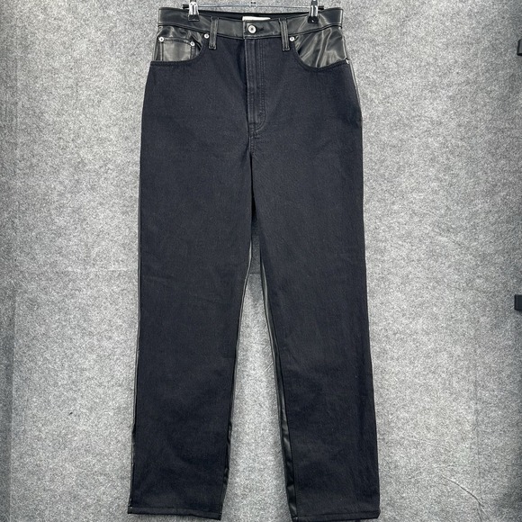 Abercromie & Fitch Vegan Leather Pants Womens 10 Black The 90's Ultra High Rise - Picture 2 of 15
